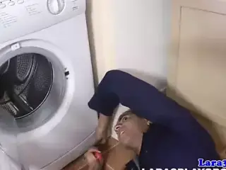 Milf facialized after draining plumbers pump