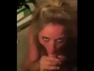 Trashy blonde sucks cock and gets huge facial