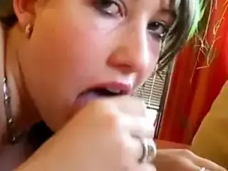 lovely girl enjoys and swallows avery drop