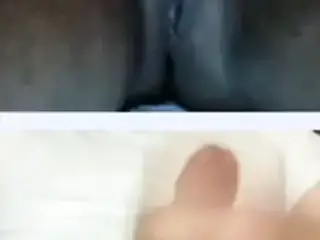 Creamy black girl rubbing and spreading pussy