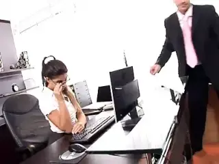 Horny secretary fucked on her desk in lingerie