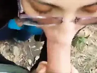Amateur couple outdoors cocksucking