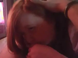 Cute bbw gives playful bj
