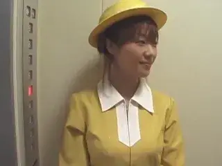 Japanese Elevator Handjob with White Gloves