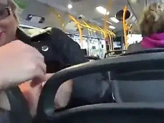 Two sluts giving group blowjob to Me in buss