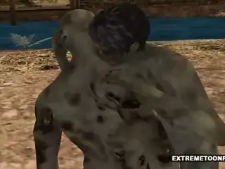 3D Zombie Gets Fucked Hard in a Graveyard