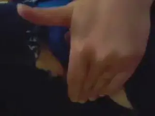 amateur uses glass toy through cut jeans