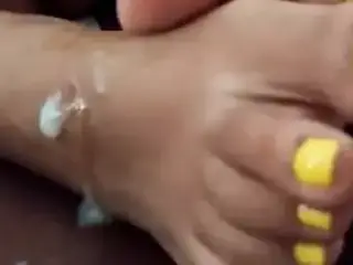 Yellow Nail polish Footjob