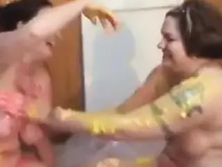 Body painting with 2 bbw