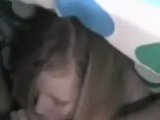 Cute blonde deep throats a load of cum