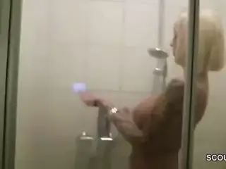 German Hot MILF Caught in Shower and Seduce to Fuck