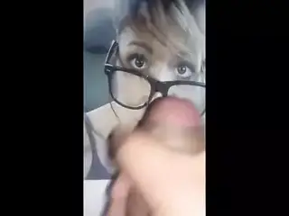 Lindsey Stirling with glasses covered in cum