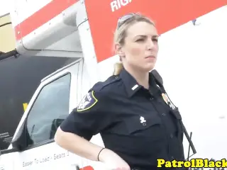 Femdom cops fuck black dude in back of truck