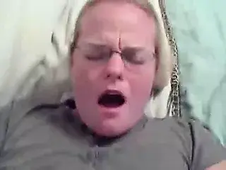 blond amateur with glasses does anal