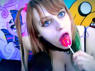 Beauty Sucking and Licking Lollipop Ear to Ear. ASMR