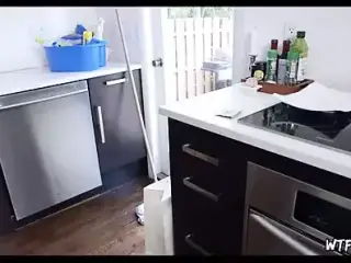 Maid cleans naked for extra money