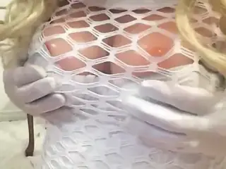 Big titted CD teasing with her tits