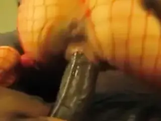 skinny in red fishnet takes that BBC revere cow girl