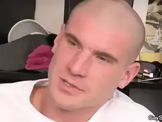 Snared bald man gives head and rides gay cock