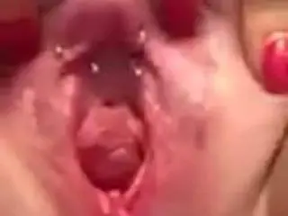 Wife's big clit and gaping pussy