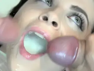 Premium Bukkake - Elya swallows 51 huge mouthful cum loads