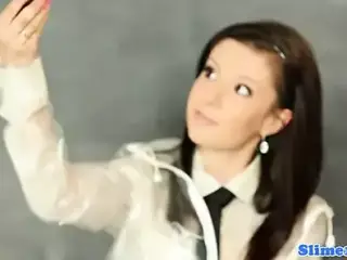 Bukkake covered babe pussyrubs at gloryhole