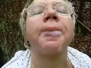 Granny in Woods Gets Facial with Glasses On