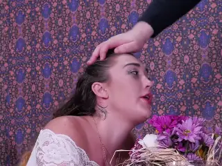 Flower girl gets brutally face fucked and fed man ass