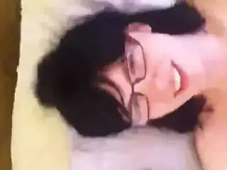Beauty chokes herself as he blows his load on her face