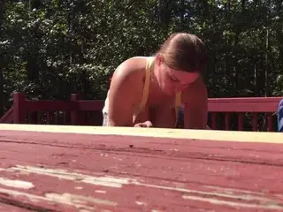 Japanese cute teen exercise and cleavage