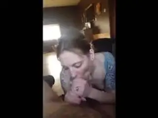 Sexy tattooed milf deep throats 2 dicks