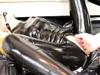 Blonde Slut Handcuffed, Gagged and Fucked In Black Latex