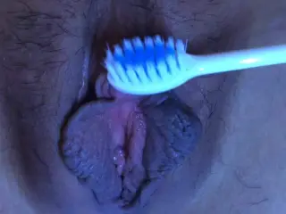 Japanese amateur close up with teeth brush 1.