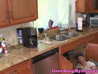 Amateur teen doggystyled by older plumber guy