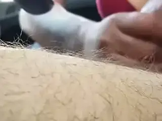 Catalina sucks and jerks my cock in the car