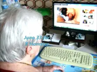 Granny at her desk watcking X