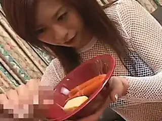 Pretty girl who eats with semen