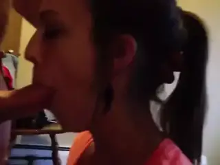 Deepthroat blowjob from busty girlfriend