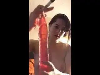 Amateur deepthroats long dildo