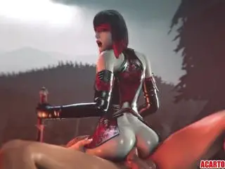 Brunette 3D babe Countess gets mouth and pussy drilled