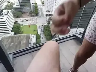 Balcony bj with a cumshot