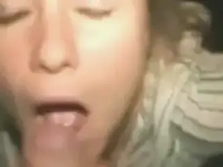 Blonde girlfriend gives blowjob and gets facial cumshot