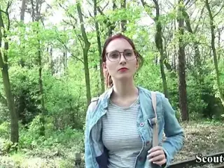 German Scout - College Redhead Teen Lia in Public Casting