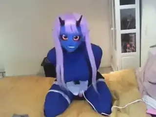 blue kigurumi devil vibrating