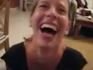 She thinks cum in her chin and mouth is funny