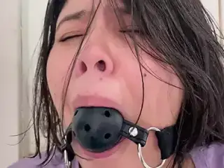 Ball Gagged Girl Struggle In Tape Bondage