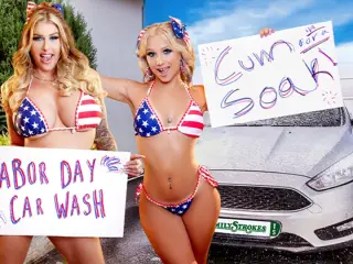 Car Wash Duo Shake Tits and Score Big