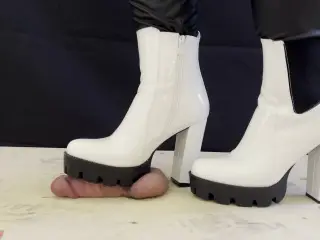 White Dangerous Heeled Boots Crushing and Trampling Slave's Cock - 3 POV, CBT