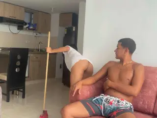 While my stepsister cleans the house she seduces me with her rich ass and asks me to fuck her hard