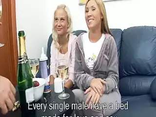 Two amazing looking German chicks and a hard pecker in hardcore action